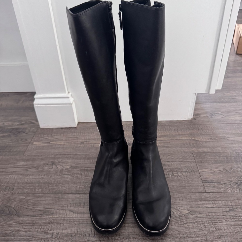 Cole Haan Black Leather Suede Mixed Media Riding Boots W12184 Womens 11B